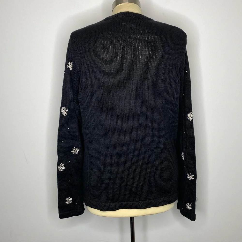 Victoria Jones Vintage Black Poinsettia Beaded Embroidered Cardigan Sweater